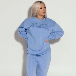 Blue SASKI oversized crewneck sweatshirt